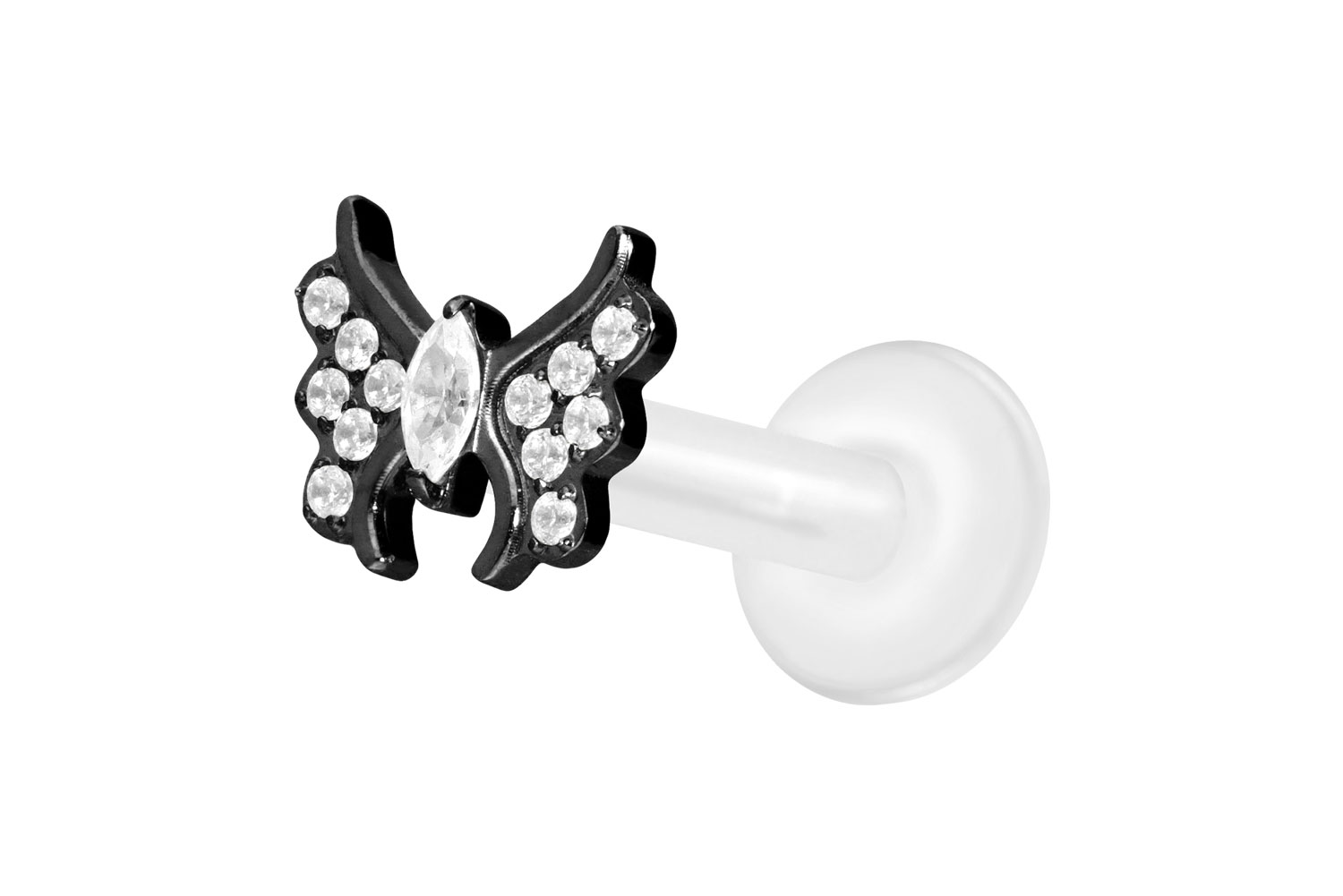 PTFE Labret Piercing mit Innengewinde + Titan-Aufsatz KRISTALLSCHMETTERLING